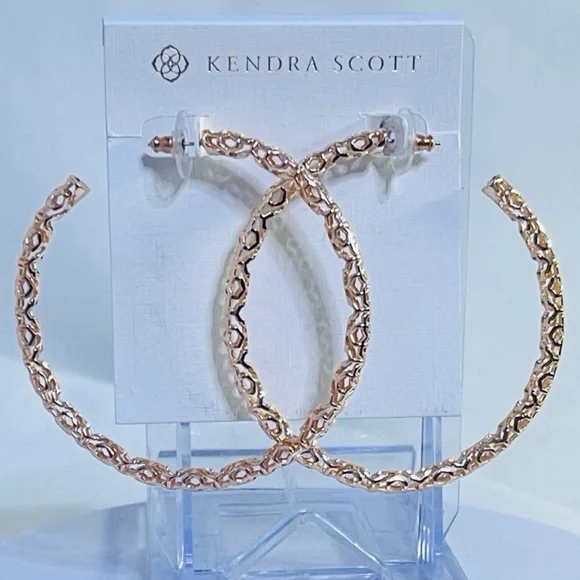 NEW Kendra Scott 2.5” Maggie Hoops in Rose Gold Filigree - Picture 2 of 8